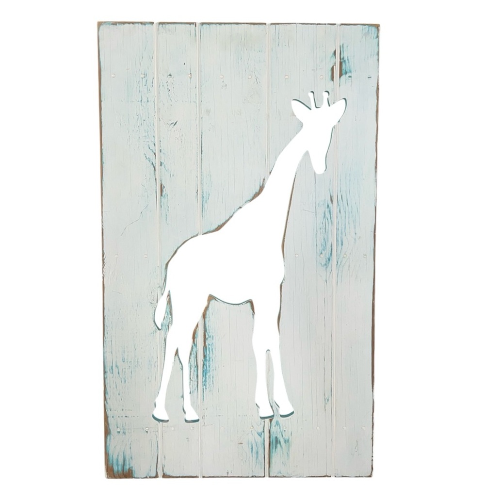 Large Giraffe cut out wood wall hanging twelve timbers 30”x18”